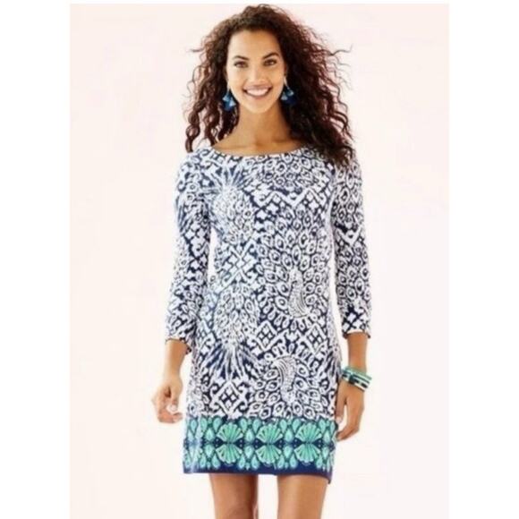 Lilly Pulitzer Hollee Dress Bright Navy Pineapple Coastal Pima Cotton Size S NWT - Picture 1 of 11